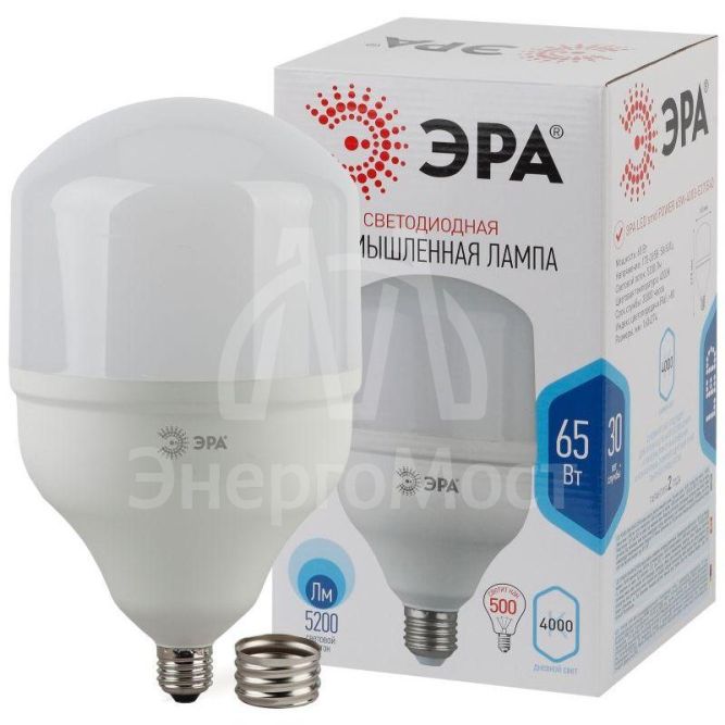 Лампа светодиодная высокомощная STD LED POWER T160-65W-4000-E27/E40 65Вт T160 колокол 4000К нейтр. бел. E27/E40 (переходник в компл.) 5200лм Эра Б0027923