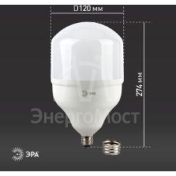 Лампа светодиодная высокомощная STD LED POWER T160-65W-4000-E27/E40 65Вт T160 колокол 4000К нейтр. бел. E27/E40 (переходник в компл.) 5200лм Эра Б0027923