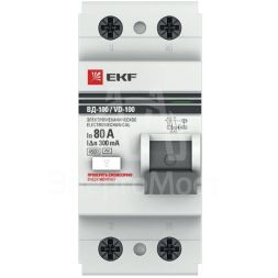 Выключатель дифференциального тока (УЗО) 2п 80А 300мА тип AC ВД-100 (электромех.) PROxima EKF elcb-2-80-300-em-pro