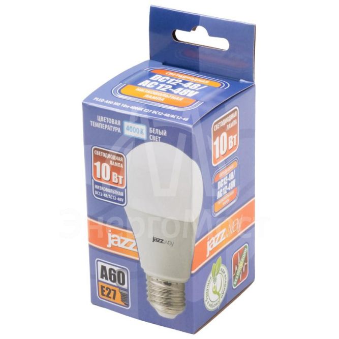 Лампа светодиодная низковольтная PLED-A60 MO 10Вт 4000К нейтр. бел. E27 12-48В AC/DC JazzWay 5019782