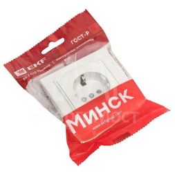 Розетка 1-м СП Минск 16А защ. шторки с заземл. бел. Basic EKF ERR16-028-100