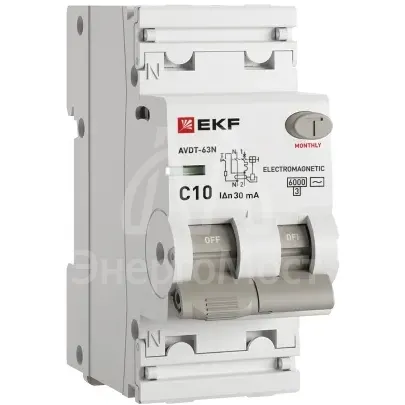 Выключатель автоматический дифференциального тока 2п (1P+N) C 10А 30мА тип AC 6кА АВДТ-63N (электромех.) PROxima EKF D63N26M10C30