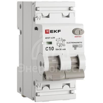 Выключатель автоматический дифференциального тока 2п (1P+N) C 10А 30мА тип AC 6кА АВДТ-63N (электромех.) PROxima EKF D63N26M10C30