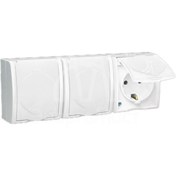 Розетка 3-м ОП Simon15 с защ. крышкой с заземл. IP54 бел. Simon 1594437-030