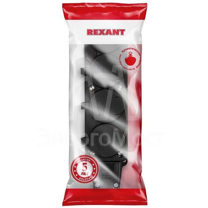 Розетка штепсельная четырехместная влагозащ. с/з 16А IP54 каучук Rexant 111-114