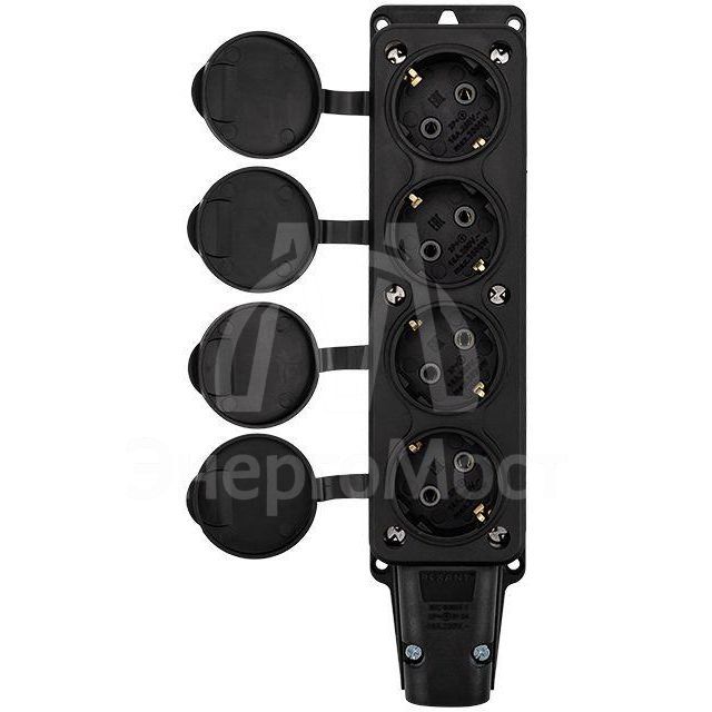 Розетка штепсельная четырехместная влагозащ. с/з 16А IP54 каучук Rexant 111-114