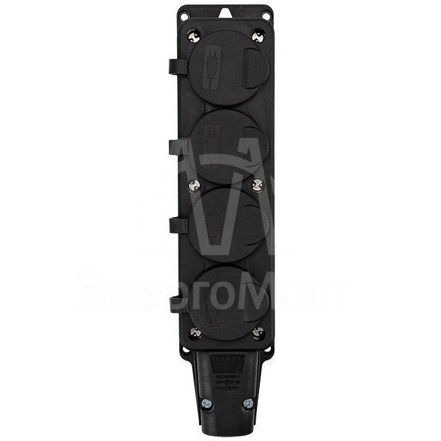 Розетка штепсельная четырехместная влагозащ. с/з 16А IP54 каучук Rexant 111-114