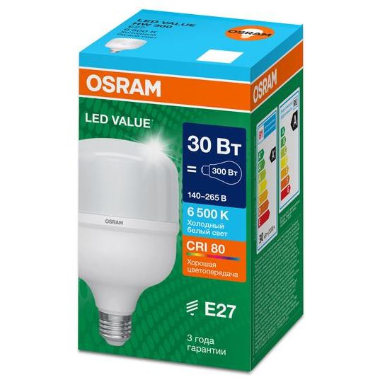 Лампа светодиодная LED G4 Value LVHW300 30W/865 CRI95 30Вт 6500К 3450лм цилиндрическая матов. E27 140-265В OSRAM 4099854121296