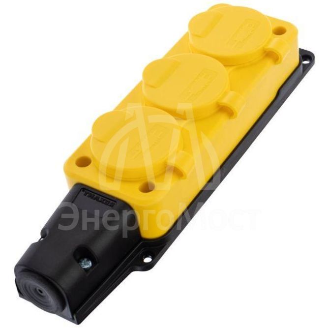 Розетка штепсельная трехместная влагозащищенная с заземл. 16А IP54 каучук желт. Rexant 111-126