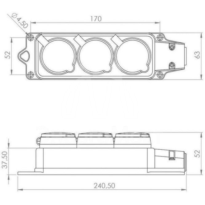Розетка штепсельная трехместная влагозащищенная с заземл. 16А IP54 каучук желт. Rexant 111-126