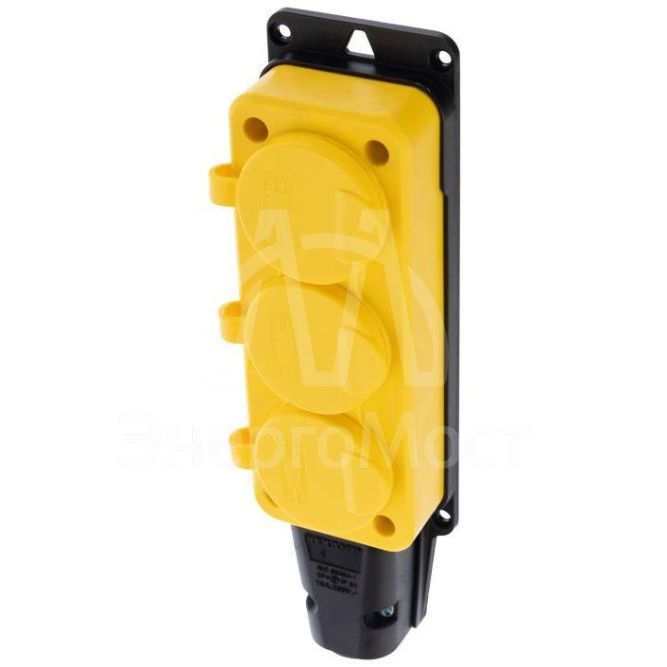 Розетка штепсельная трехместная влагозащищенная с заземл. 16А IP54 каучук желт. Rexant 111-126