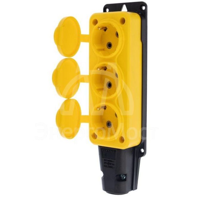 Розетка штепсельная трехместная влагозащищенная с заземл. 16А IP54 каучук желт. Rexant 111-126