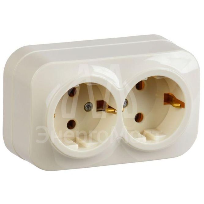 Розетка 2-м ОП GLORY РС22-3-ХК 16А с заземл. крем. IEK ERH21-K33-16