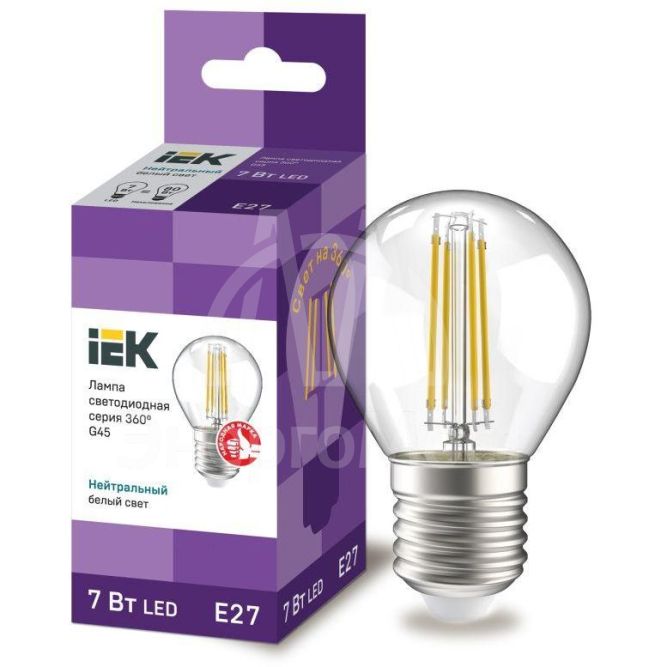 Лампа светодиодная 360° G45 7Вт шар 4000К E27 230В прозр. IEK LLF-G45-7-230-40-E27-CL