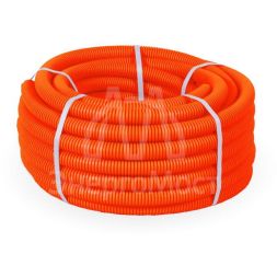 Труба гофрированная ПНД тяжелая d25мм с протяжкой 750 Н безгалоген. (HF) оранж. (уп.50м) Промрукав PR.022541о