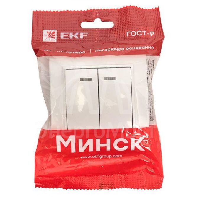 Выключатель 2-кл. СП Минск 10А IP20 с индикатором бел. Basic EKF ERV10-123-10