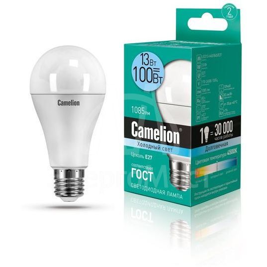 Лампа светодиодная LED13-A60/845/E27 13Вт грушевидная 4500К бел. E27 1085лм 220-240В Camelion 12046