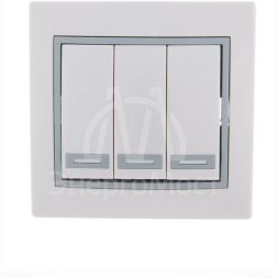 Выключатель 3-кл. СП Мира 10А IP20 с сер. вставкой бел. LEZARD 701-0215-109
