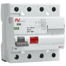 Выключатель дифференциального тока (УЗО) 4п 63А 100мА тип S DV AVERES EKF rccb-4-63-100-s-av