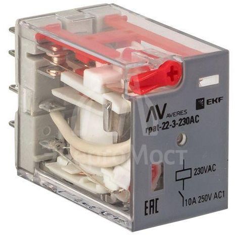 Реле промежуточное RPAt 22/3 10А 230В AC с кнопкой и мех. индикацией AVERES EKF rpat-22-3-230AC