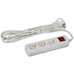 Удлинитель электрический UX-3es-1.5m с заземлением с выключателем 3 розетки 1.5м ПВС 3х0.75кв.мм 10А Эра Б0057740