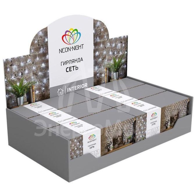 Гирлянда &amp;quot;Сеть&amp;quot; с контроллером 1.5х1.5м 150LED мульти. прозр. провод 12Вт 220В IP20 NEON-NIGHT 215-129