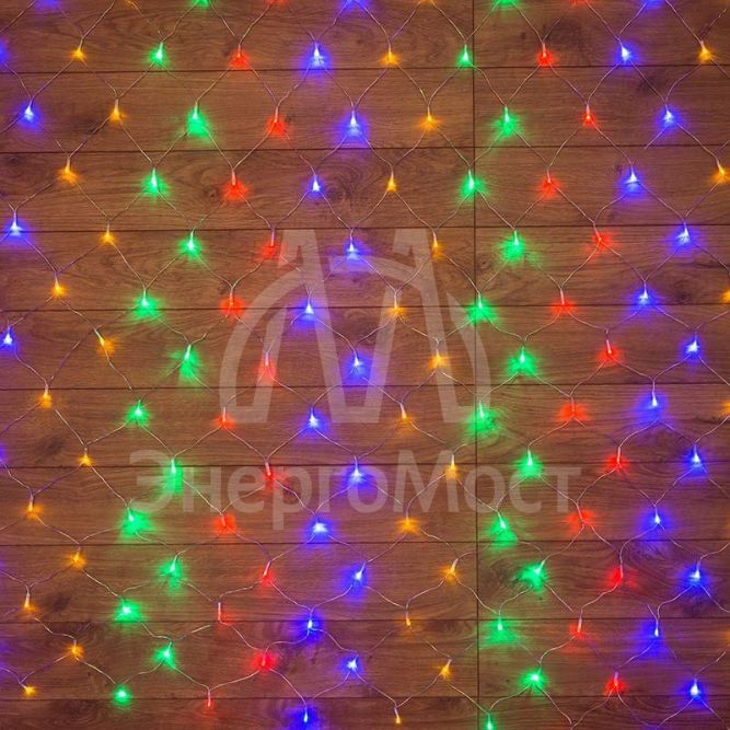 Гирлянда &amp;quot;Сеть&amp;quot; с контроллером 1.5х1.5м 150LED мульти. прозр. провод 12Вт 220В IP20 NEON-NIGHT 215-129