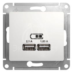 Розетка USB 2-м СП Glossa A+A 5В/2.1А 2х5В/1.05А механизм бел. SchE GSL000133