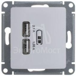 Розетка USB 2-м СП Glossa A+A 5В/2.1А 2х5В/1.05А механизм бел. SchE GSL000133