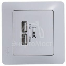 Розетка USB 2-м СП Glossa A+A 5В/2.1А 2х5В/1.05А механизм бел. SchE GSL000133