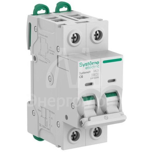 Выключатель автоматический 2п C 6А 6кА Systeme9 400В SE S9F22206