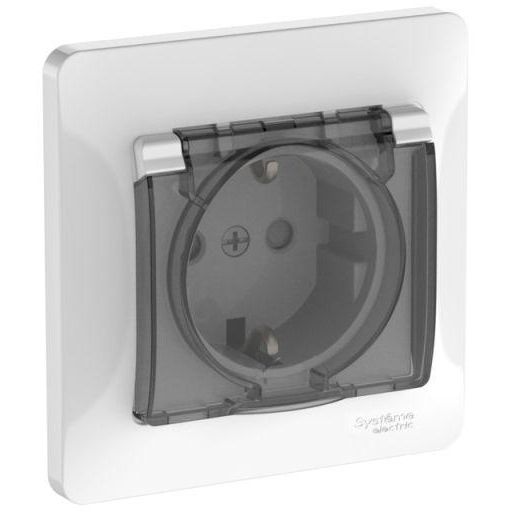 Розетка Glossa 16А IP44 с заземл. защ. шторки с крышкой быстрозажим. клем. в сборе бел. SE GSL000148S