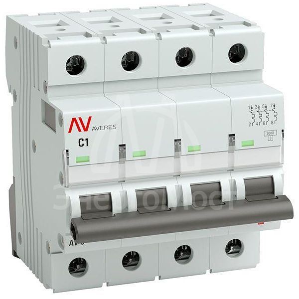 Выключатель автоматический модульный 4п C 1А 6кА AV-6 AVERES EKF mcb6-4-01C-av