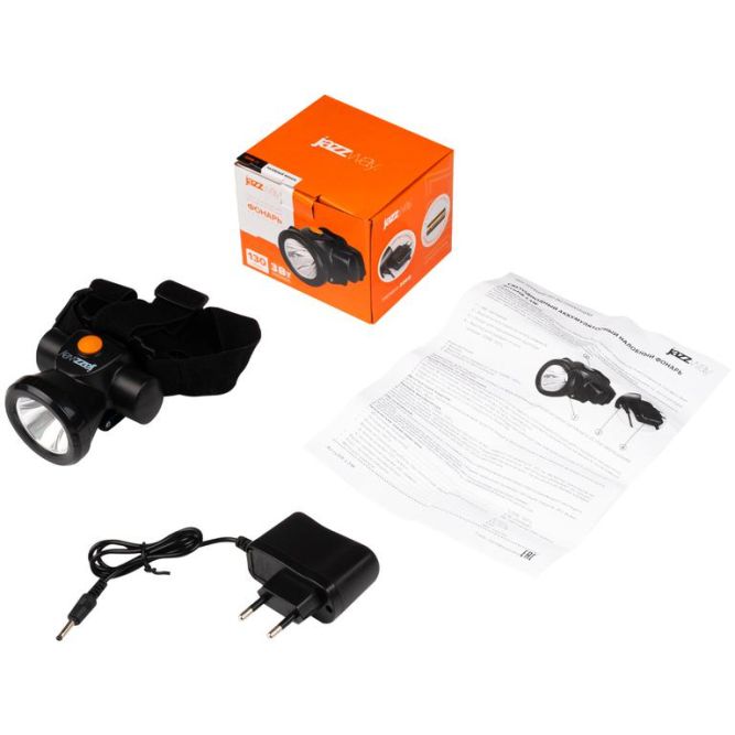 Фонарь аккумуляторный налобный AccuH8-L3W 3Вт IP20 2 режима: яркий 4ч/экономичн. 15ч аккум. 2А.ч регулир. угол наклона JazzWay 5024571