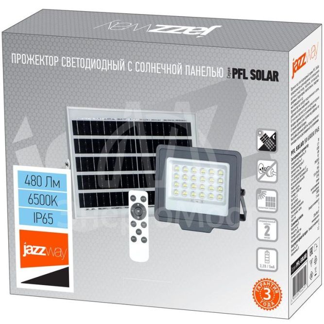 Прожектор светодиодный PFL SOLAR 50 6500К IP65 (в компл. с солнечной панелью и пультом) JazzWay 5044395