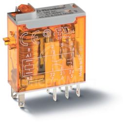 Реле миниатюрное промышленное электромеханич. монтаж в розетку или наконечники Faston (2.5х0.5мм) 2CO 8А AgNi 230В AC влагозащ. RTII опции: кнопка тест + мех. индикатор FINDER 465282300040