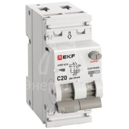 Выключатель автоматический дифференциального тока 2п (1P+N) C 20А 30мА тип AC 6кА АВДТ-63N (электрон.) PROxima EKF D63N26E20C30