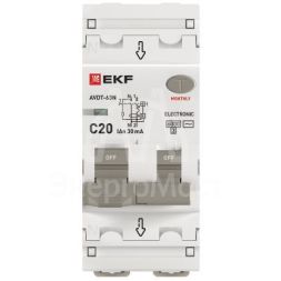Выключатель автоматический дифференциального тока 2п (1P+N) C 20А 30мА тип AC 6кА АВДТ-63N (электрон.) PROxima EKF D63N26E20C30