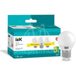 Лампа светодиодная 7Вт G45 шар 4000К нейтр. бел. E27 230В (уп.3шт) IEK LLE-G45-07-230-40-E27-3
