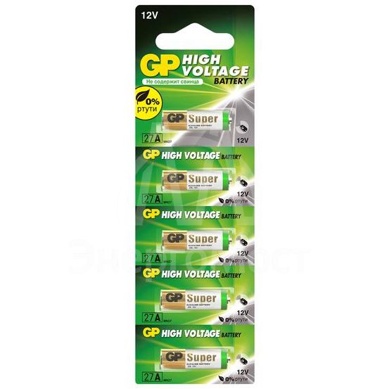 Элемент питания алкалиновый A27/MN27/8LR732 12В 27AFRA-2C5 100/1000 (блист.5шт) GP 2982