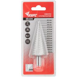 Сверло по металлу ступенчатое 4-32мм 15 ступеней HSS КУРС 36405