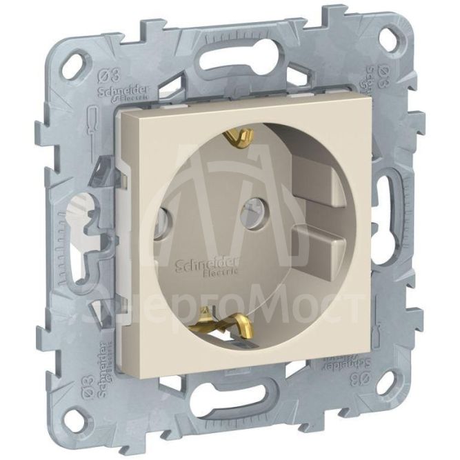 Механизм розетки 1-м СП 2мод. Unica New 16А IP20 250В с заземл. без защ. шторок винт. клеммы беж. SchE NU503644