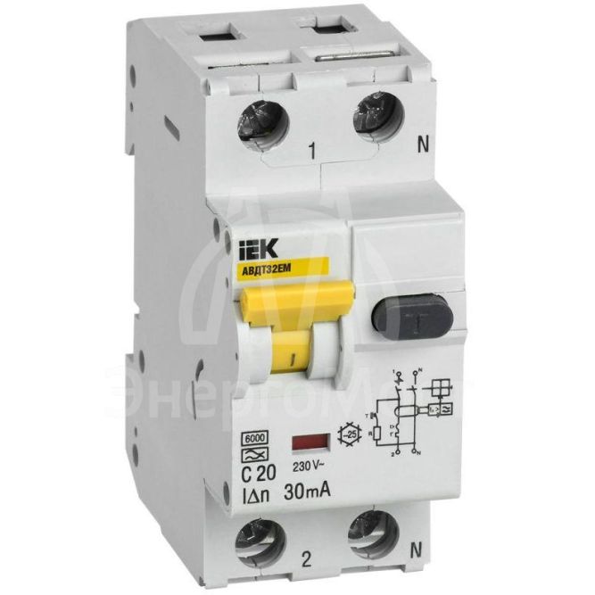 Выключатель автоматический дифференциального тока C 20А 30мА АВДТ32EM IEK MVD14-1-020-C-030