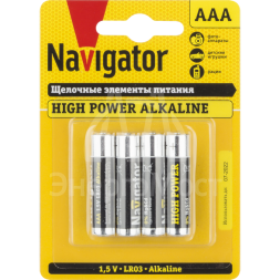 Элемент питания алкалиновый 94 751 NBT-NE-LR03-BP4 (блист.4шт) Navigator 94751