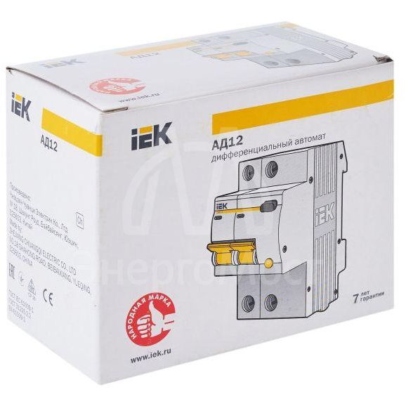 Выключатель автоматический дифференциального тока 2п C 10А 30мА тип AC 4.5кА АД-12 IEK MAD10-2-010-C-030