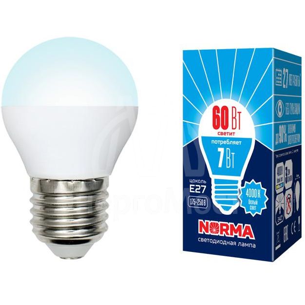 Лампа светодиодная LED-G45-7W/NW/E27/FR/NR Norma 7Вт матовая E27 (упак. картон) Volpe UL-00003822