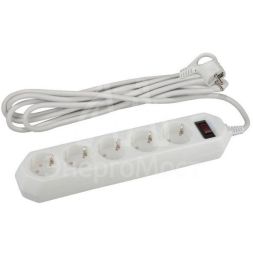 Удлинитель с сетевым фильтром 5х5м USF-5es-5m-W с заземл с выкл. ПВС 3х0.75 бел. ЭРА Б0019738