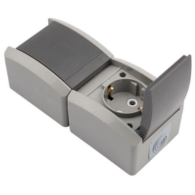 Блок ОП 2 розетки вертик. INDUSTRIAL с заземл. керамика IP54 сер. Kranz KR-78-0616