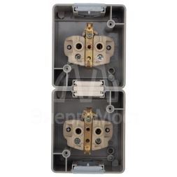 Блок ОП 2 розетки вертик. INDUSTRIAL с заземл. керамика IP54 сер. Kranz KR-78-0616