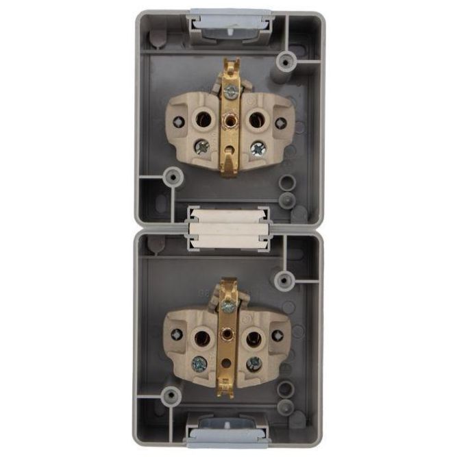 Блок ОП 2 розетки вертик. INDUSTRIAL с заземл. керамика IP54 сер. Kranz KR-78-0616